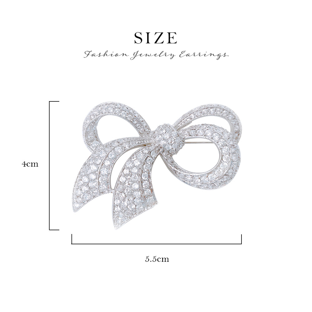 BMC60016 - Bridal Bow Ribbon Pave Cz - Brooch
