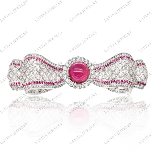 SC28269-delicate Luxury 925 Sterling Silver Simulated Gem BOW Brooch Cubic Zirconia Jewelry For Wedding and Party , Jewelry for Women and Men