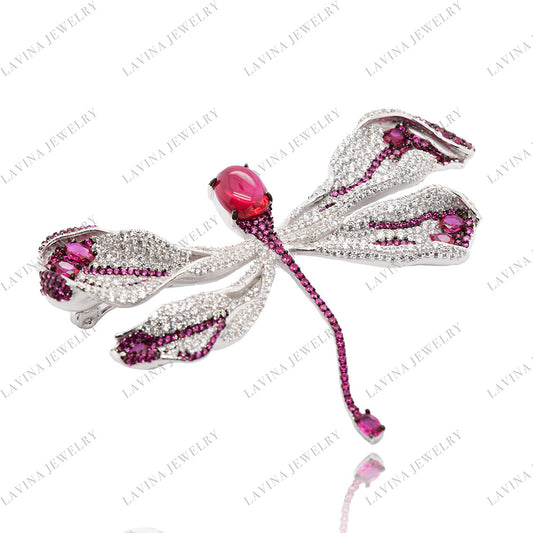 SC28119-Unique Luxury 925 Sterling Silver Simulated Gem Dragonfly Brooch Cubic Zirconia Jewelry For Wedding and Party , Jewelry for Women and Men