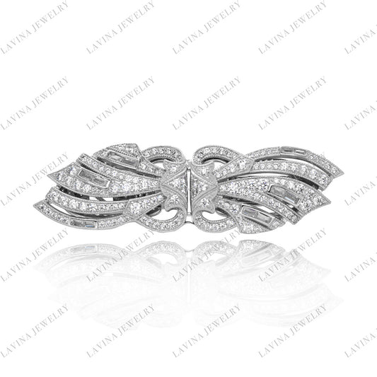 SC28199WH- Luxury 925 Sterling Silver elegant Vintage brooch Cubic Zirconia Jewelry For Wedding and Party Event , Jewelry for Women and Men
