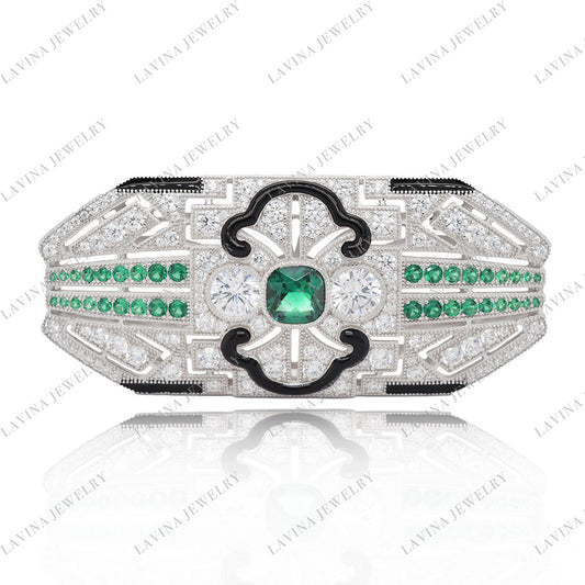 SC28200- Luxury 925 Sterling Silver Vintage geometric brooch 5A Cubic Zirconia Jewelry For Wedding and Party Event , Jewelry for Women and Men