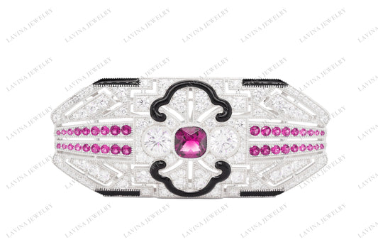 SC28200- Luxury 925 Sterling Silver Vintage geometric brooch 5A Cubic Zirconia Jewelry For Wedding and Party Event , Jewelry for Women and Men