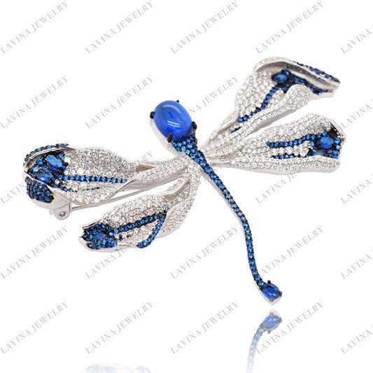 SC28119-Unique Luxury 925 Sterling Silver Simulated Gem Dragonfly Brooch Cubic Zirconia Jewelry For Wedding and Party , Jewelry for Women and Men