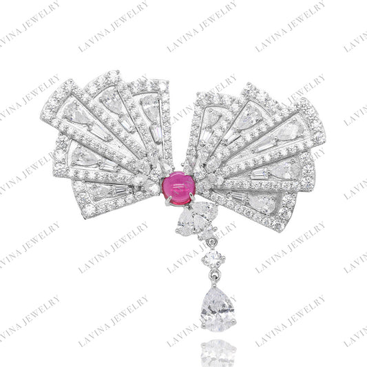 SC28202RC- Luxury 925 Sterling Silver Vintage brooch Cubic Zirconia Jewelry For Wedding and Party Event , Jewelry for Women and Men