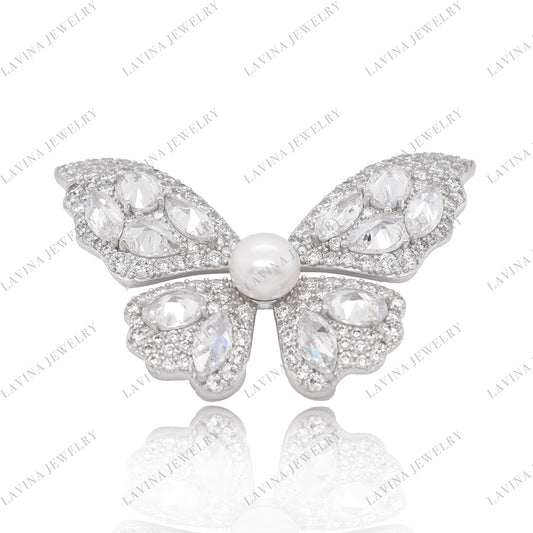SC28131WP-Best Jewelry High-Quality Luxury Accessories S925 Silver Zircon Pearl Butterfly Brooch Birthday Gifts For Mom