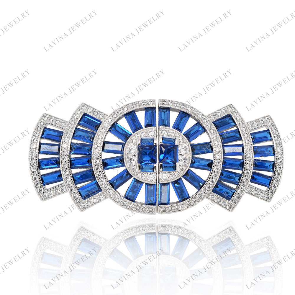 SC28155- Luxury 925 Sterling Silver Vintage geometric brooch Cubic Zirconia Jewelry For Wedding and Party Event , Jewelry for Women and Men