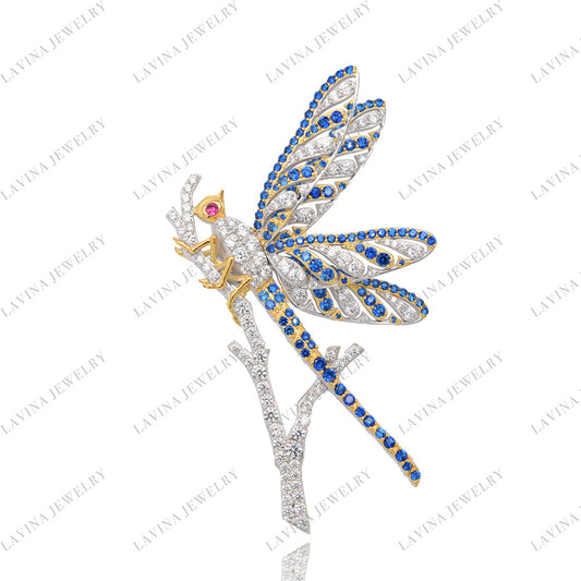 SC28249-Unique Luxury 925 Sterling Silver Simulated Gem Dragonfly Brooch Cubic Zirconia Jewelry For Wedding and Party , Jewelry for Women and Men