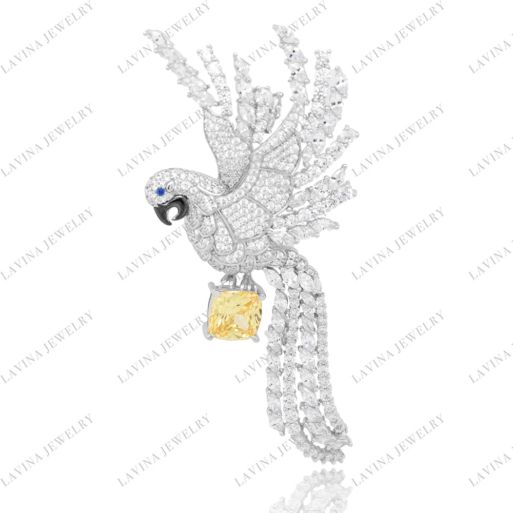SC28203WH- Premium 5A CZ 925 Sterling Silver Bird Brooch Cubic Zirconia Jewelry For Travel and Party Event , Animal Jewelry for Women and Men