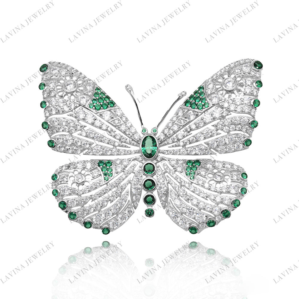 SC28241-Luxury Women Micro Pave 5A CZ 925 Sterling Silver Simulated ruby butterfly Brooch Cubic Zirconia Jewelry For Wedding and Party Event , Jewelry for Women and Men