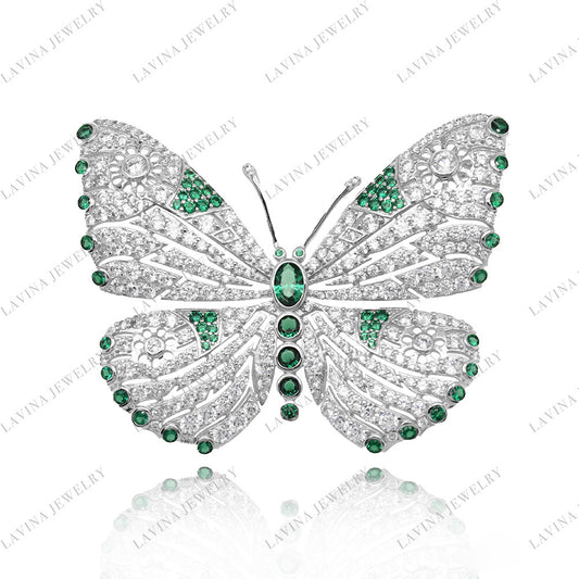SC28241-Luxury Women Micro Pave 5A CZ 925 Sterling Silver Simulated ruby butterfly Brooch Cubic Zirconia Jewelry For Wedding and Party Event , Jewelry for Women and Men