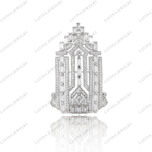 SC28254WH- Luxury 5A CZ 925 Sterling Silver Fancy vintage Brooch Cubic Zirconia Jewelry For Wedding and Party . Women and Men