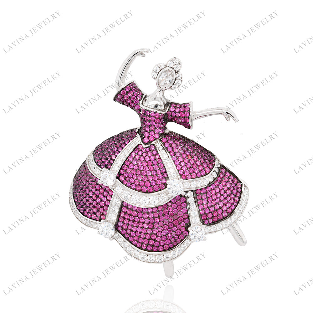 SC28201- Charming 925 Sterling Silver 5 A CZ ballerina brooch Cubic Zirconia Jewelry For Wedding and Party Event , Jewelry for Women and Men