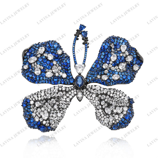 SC28133- Inspired Luxury Pave 925 Sterling Silver Handmade Butterfly Brooch Cubic Zirconia Jewelry For Wedding and Party. Women and Men