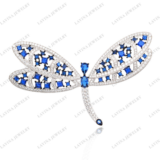 SC28159-uxury Trendy 925 Sterling Silver delicate Dragonfly Brooch Cubic Zirconia Jewelry For Wedding and Party, Jewelry for Women and Men