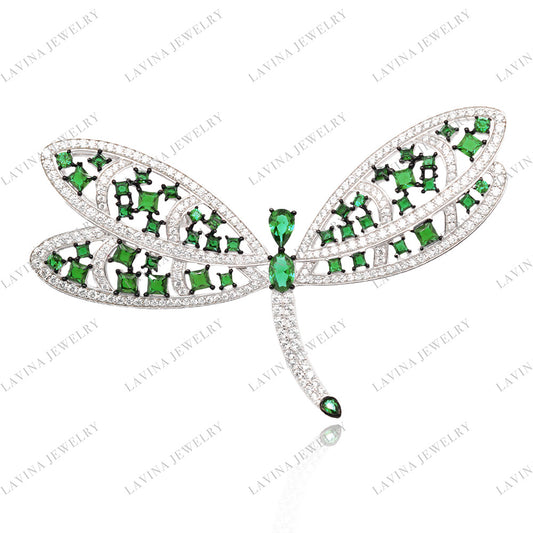 SC28159-uxury Trendy 925 Sterling Silver delicate Dragonfly Brooch Cubic Zirconia Jewelry For Wedding and Party, Jewelry for Women and Men