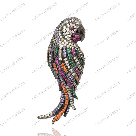 SC28215RC- Premium 5A CZ 925 Sterling Silver multi color Bird Brooch Cubic Zirconia Jewelry For Travel and Party Event , Animal Jewelry for Women and Men