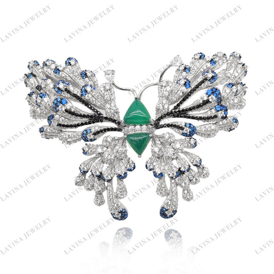SC28250BL-Unique Luxury 925 Sterling Silver Simulated Gem butterfly Brooch Cubic Zirconia Jewelry For Wedding and Party , Jewelry for Women and Men