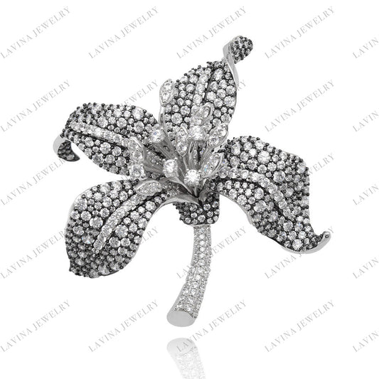 SC28246WH- Low-Key Luxury Women Micro Pave 925 Sterling Silver flower Brooch Cubic Zirconia Jewelry For Wedding and Party Event , Jewelry for Women and Men