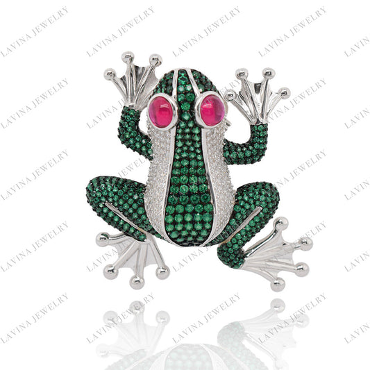 SC28141GR-Luxury Pave 925 Sterling Silver Forg Brooch Cubic Zirconia Jewelry , Animal Jewelry for Women and Men