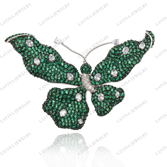 SC28234-Luxury Women Micro Pave 5A CZ 925 Sterling Silver handmade butterfly Brooch Cubic Zirconia Jewelry For Wedding and Party Event , Jewelry for Women and Men