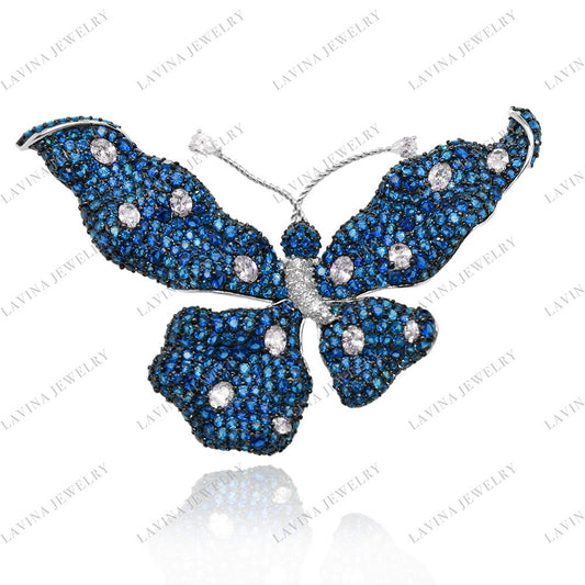 SC28234-Luxury Women Micro Pave 5A CZ 925 Sterling Silver handmade butterfly Brooch Cubic Zirconia Jewelry For Wedding and Party Event , Jewelry for Women and Men