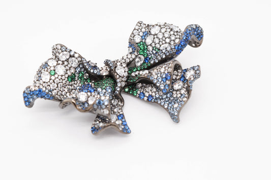 SC28102- Inspired Luxury Micro Pave 925 Sterling Silver Handmade Blue Bow tie Brooch Cubic Zirconia Jewelry For Wedding and Party . Women and Men