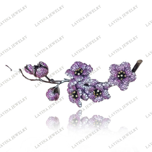 SC28103PK-Premium Luxury Micro Pave 5A CZ 925 Sterling Silver Simulated Ruby large plum blossom Brooch Cubic Zirconia Jewelry For Wedding and Party Event , Jewelry for Women and Men