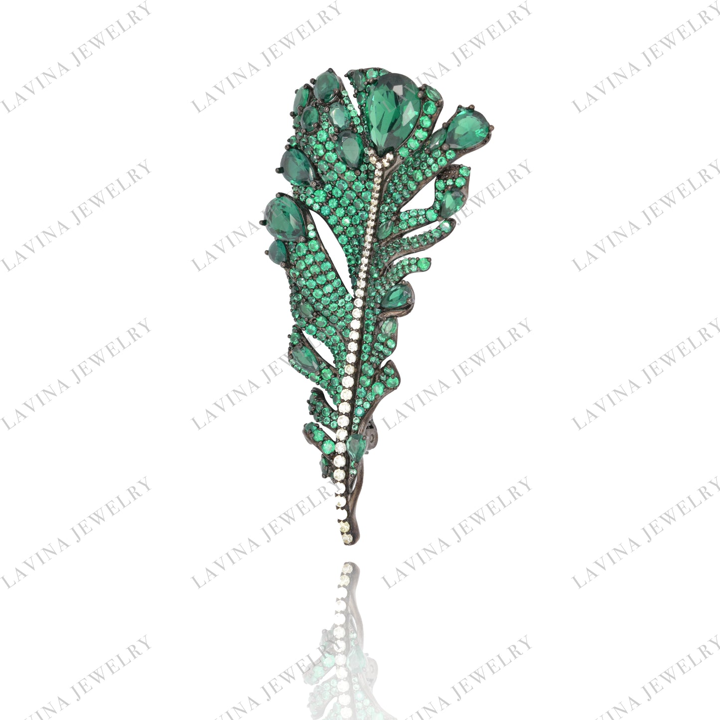 SC28114- Trendy Luxury Micro Pave 925 Sterling Silver feather Brooch Cubic Zirconia Jewelry Sets For WomenEarring For Women