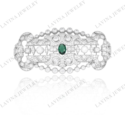 SC28169GR-Luxury 926 Sterling Silver classic Vintage Topaz Brooch Cubic Zirconia Jewelry For Wedding and Party Event , Jewelry for Women and Men