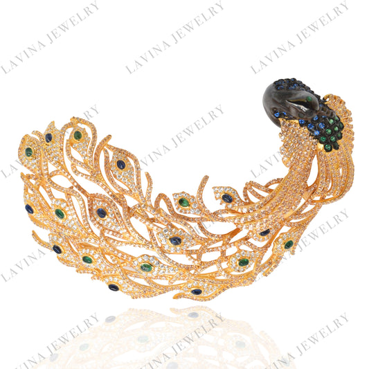 SC28186YL- Premium Luxury Micro Pave 925 Sterling Silver large peacock Brooch 5A Cubic Zirconia Jewelry For Women Men