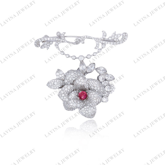 SC28237RC-Luxury 925 Sterling Silver Detachable multifunction flower brooch Cubic Zirconia Jewelry For Wedding and Party Event , Jewelry for Women and Men