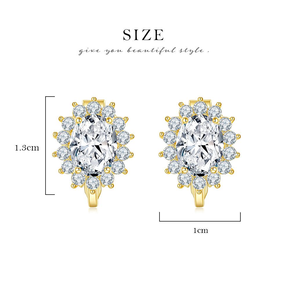 BME200905 - Royal inspired Simulated Oval Halo CZ - Clip On Earrings