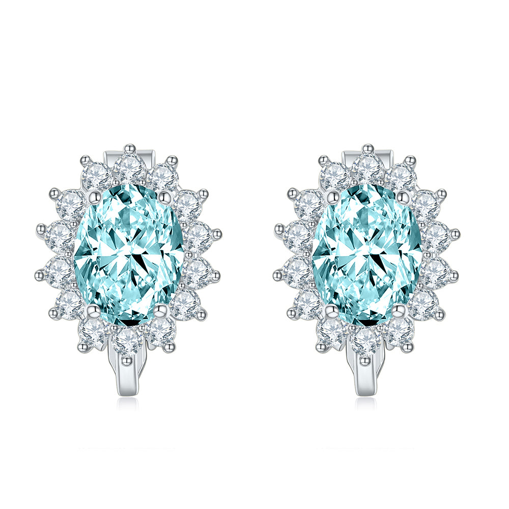 BME200905 - Royal inspired Simulated Oval Halo CZ - Clip On Earrings