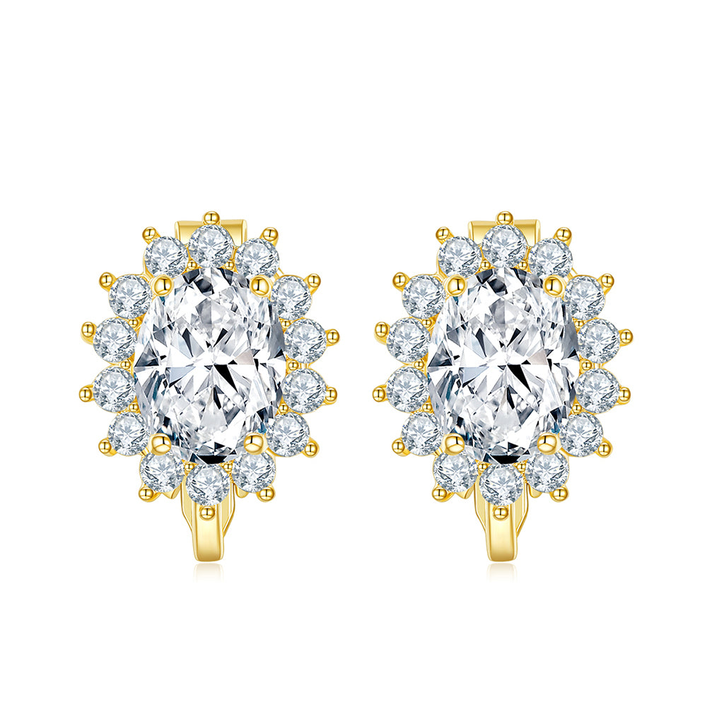 BME200905 - Royal inspired Simulated Oval Halo CZ - Clip On Earrings