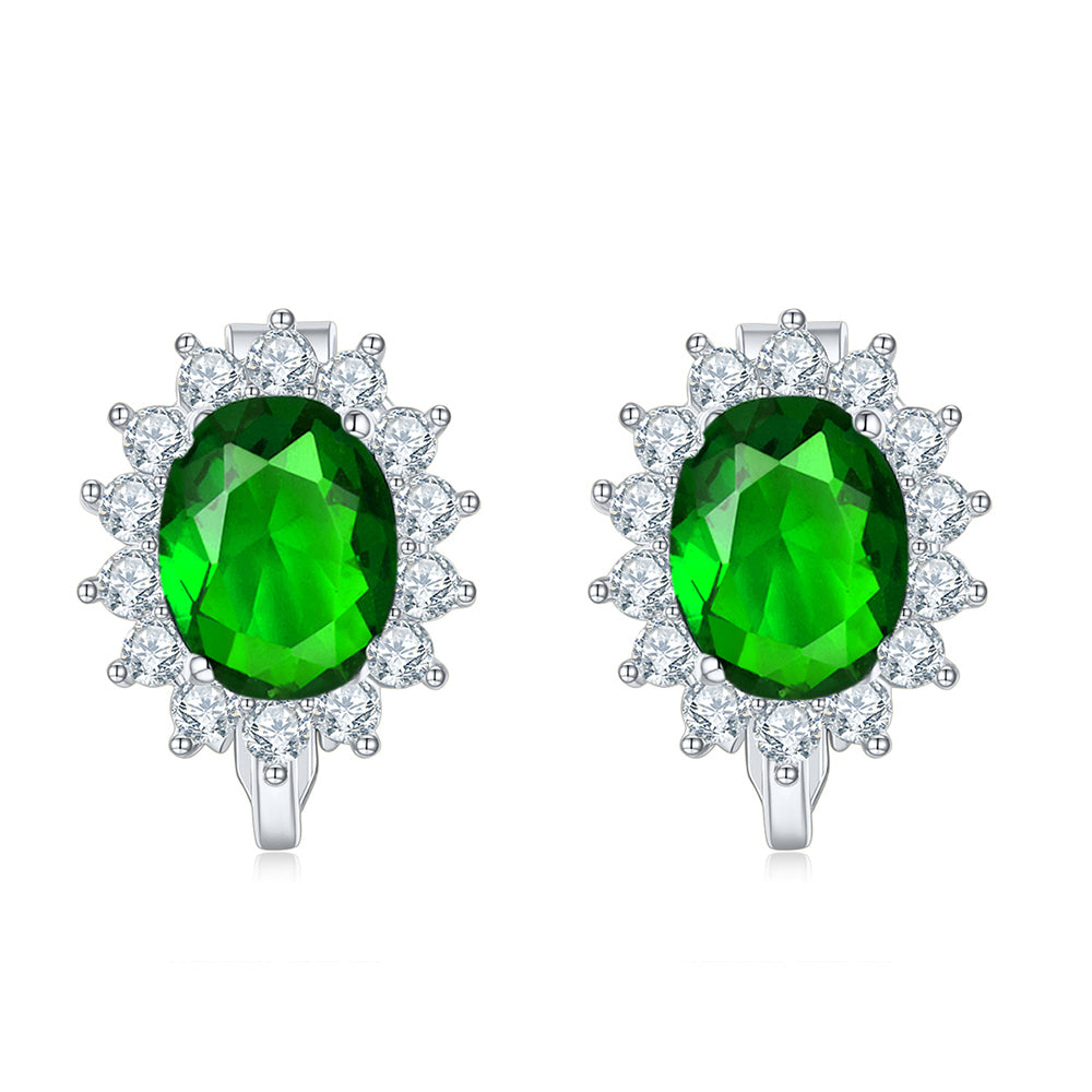 BME200905 - Royal inspired Simulated Oval Halo CZ - Clip On Earrings
