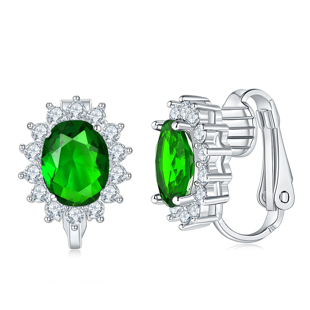 BME200905 - Royal inspired Simulated Oval Halo CZ - Clip On Earrings