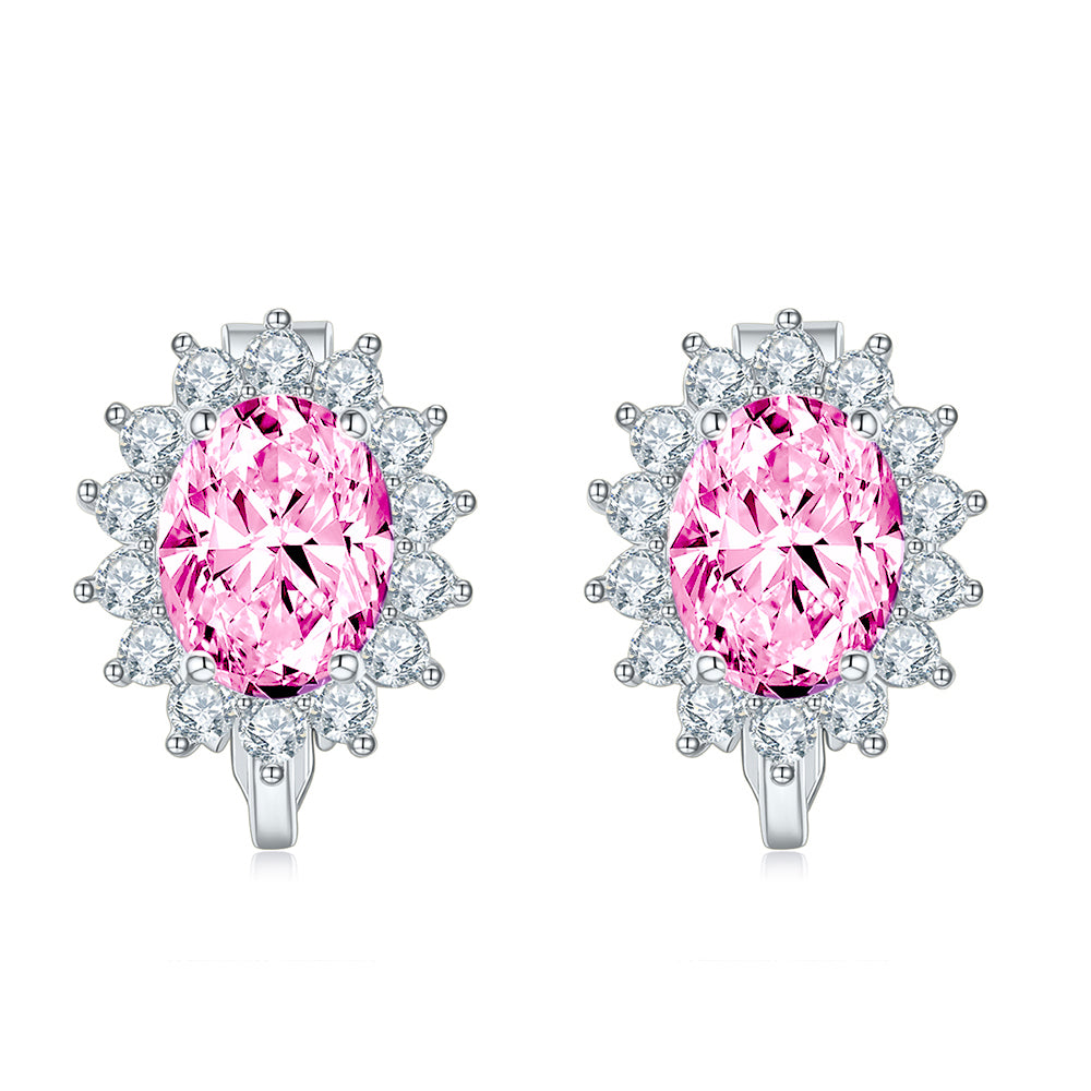 BME200905 - Royal inspired Simulated Oval Halo CZ - Clip On Earrings