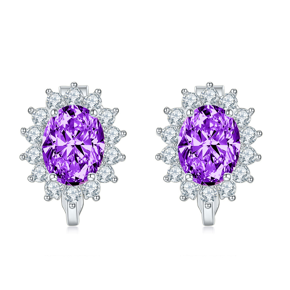 BME200905 - Royal inspired Simulated Oval Halo CZ - Clip On Earrings
