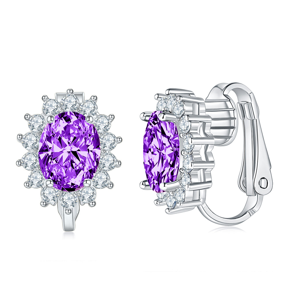 BME200905 - Royal inspired Simulated Oval Halo CZ - Clip On Earrings