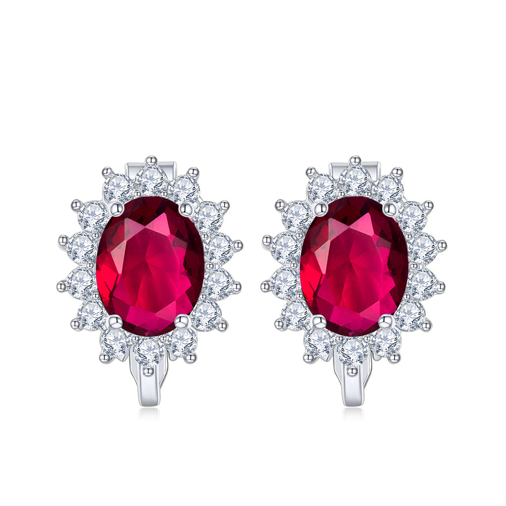 BME200905 - Royal inspired Simulated Oval Halo CZ - Clip On Earrings