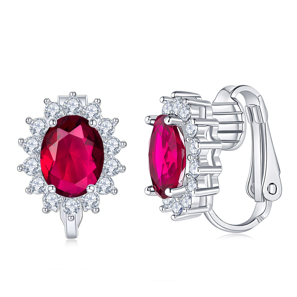 BME200905 - Royal inspired Simulated Oval Halo CZ - Clip On Earrings