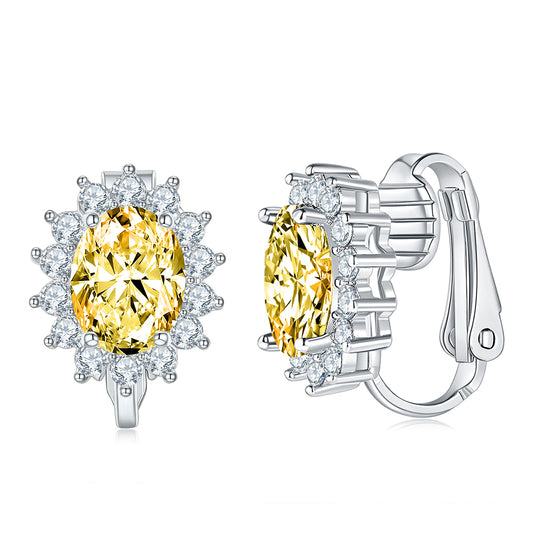 BME200905 - 皇家風格仿橢圓形光環方晶鋯石 - 夾式耳環