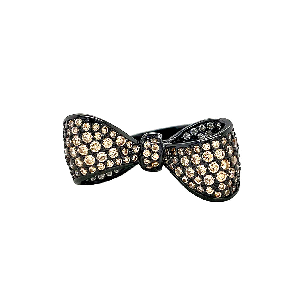 BMR225364 - Pave CZ Statement Ribbon Bow Ring - Cocktail Ring