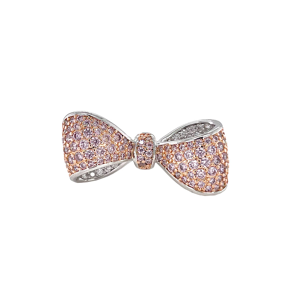BMR225364 - Pave CZ Statement Ribbon Bow Ring - Cocktail Ring
