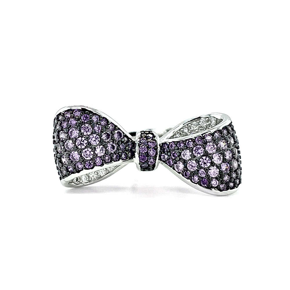 BMR225364 - Pave CZ Statement Ribbon Bow Ring - Cocktail Ring