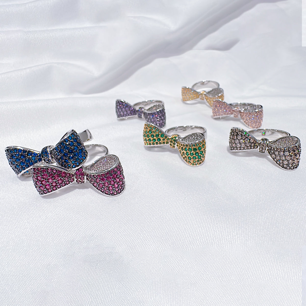 BMR225364 - Pave CZ Statement Ribbon Bow Ring - Cocktail Ring