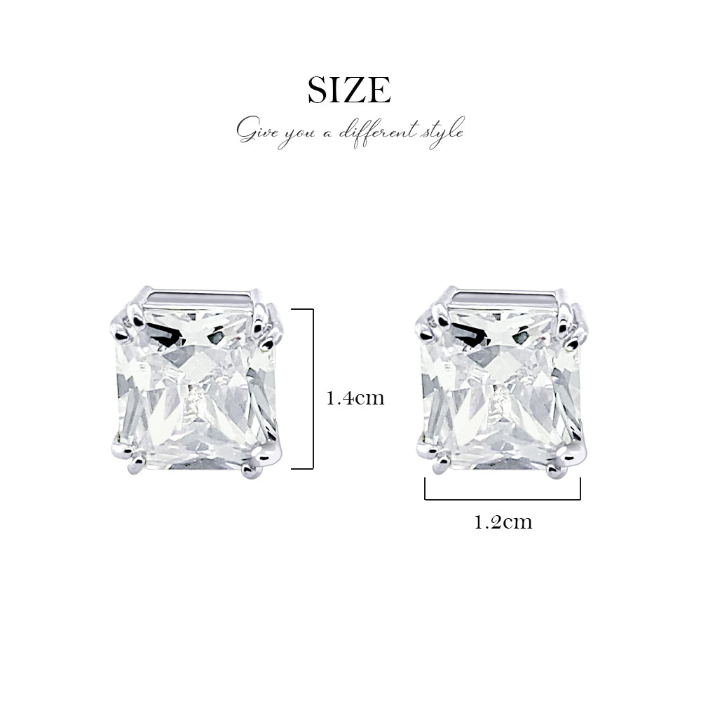 BME221934 - Funky Cubic Zirconia Stud Solitaire Earrings (Square Fancy Cut) - Stud Earrings