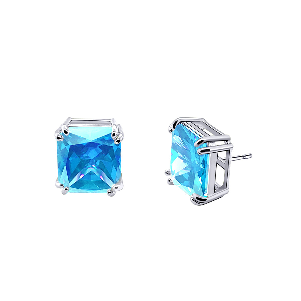 BME221934 - Funky Cubic Zirconia Stud Solitaire Earrings (Square Fancy Cut) - Stud Earrings