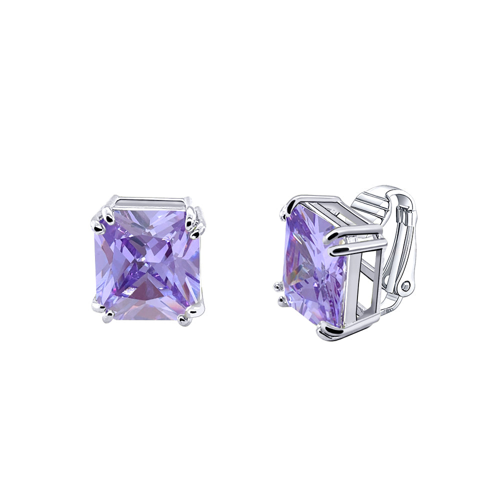 BME221934 - Funky Cubic Zirconia Square Fancy Cut Solitaire Earrings - Clip On Earrings