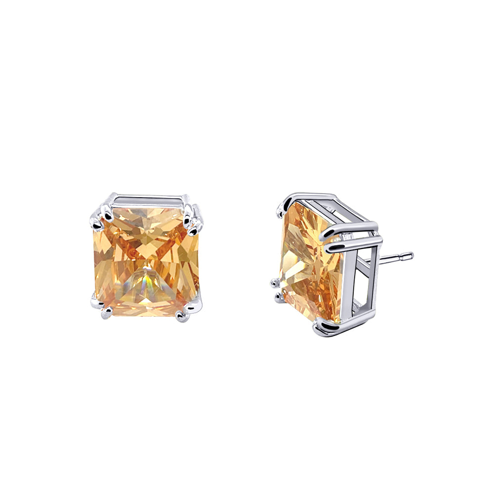 BME221934 - Funky Cubic Zirconia Stud Solitaire Earrings (Square Fancy Cut) - Stud Earrings